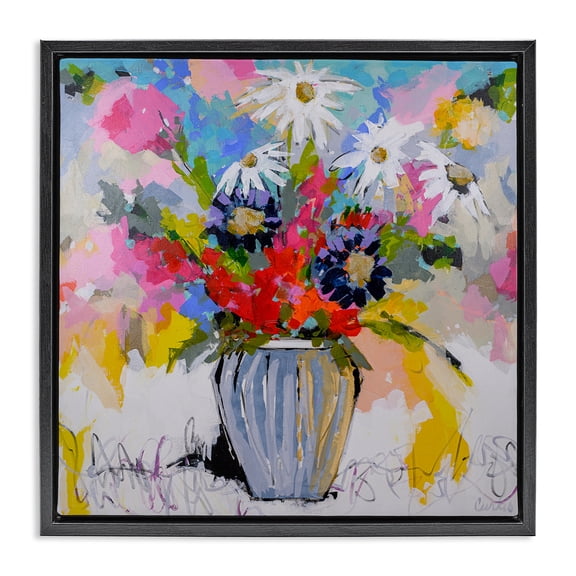 Stupell Industries Bright Clustered Flowers Floral Painting Black Floater Framed Canvas Art Print Wall Art, 18 x 18