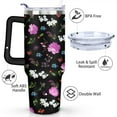 thumbnail image 3 of 40oz Pioneer Tumbler with Handle Lid and Straw,Colorful Floral Tumblers Gifts for Women Girls Men Adults（Black）, 3 of 7