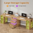 thumbnail image 5 of 96.5-Inch Farmhouse Double Computer Desk with Drawers and Storage Shelves, 2-Person Home Office Desk, Oak, 5 of 7