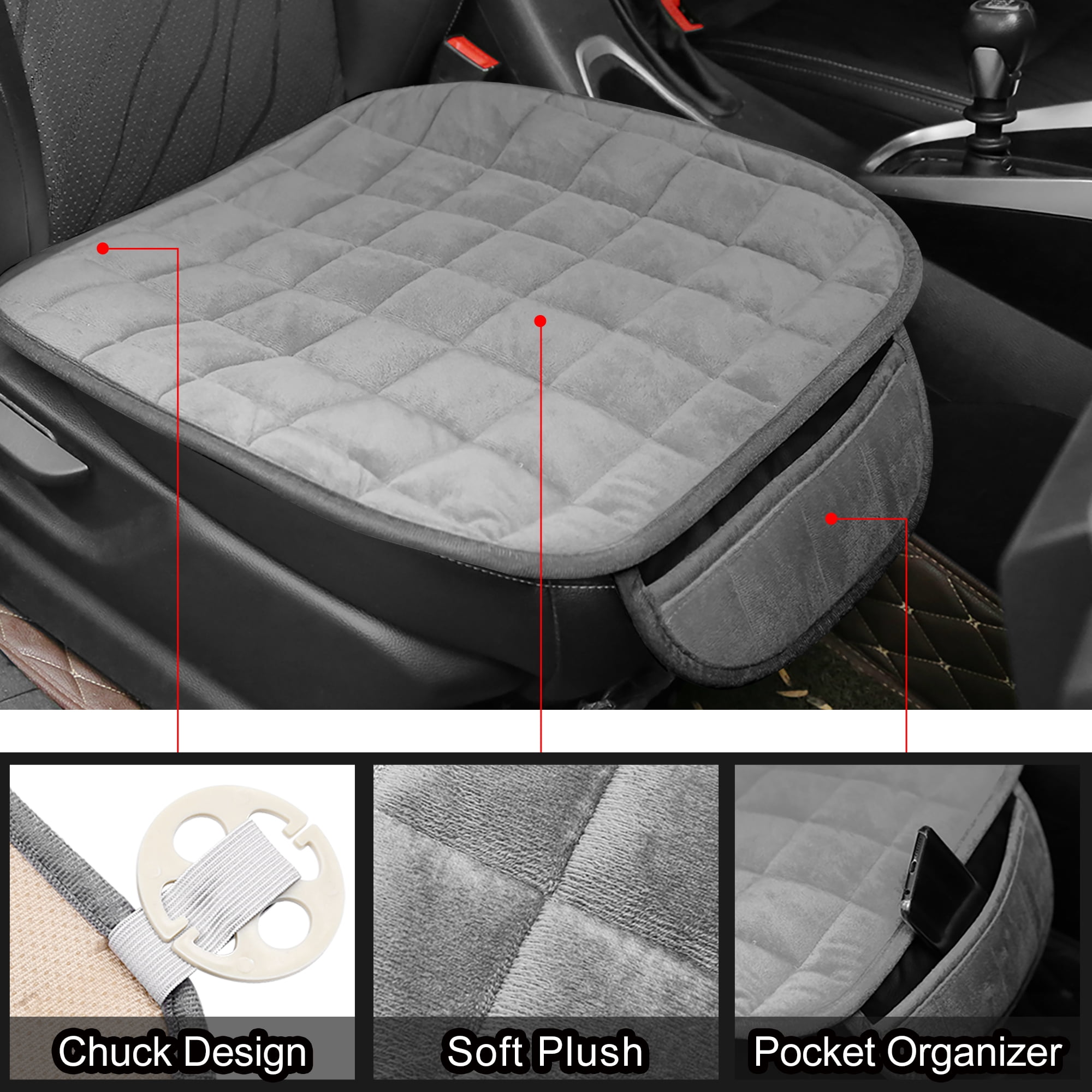 Unique Bargains Universal Plush Car Front Rear Seat Cushion Cover Pad Set of 2 Gray
