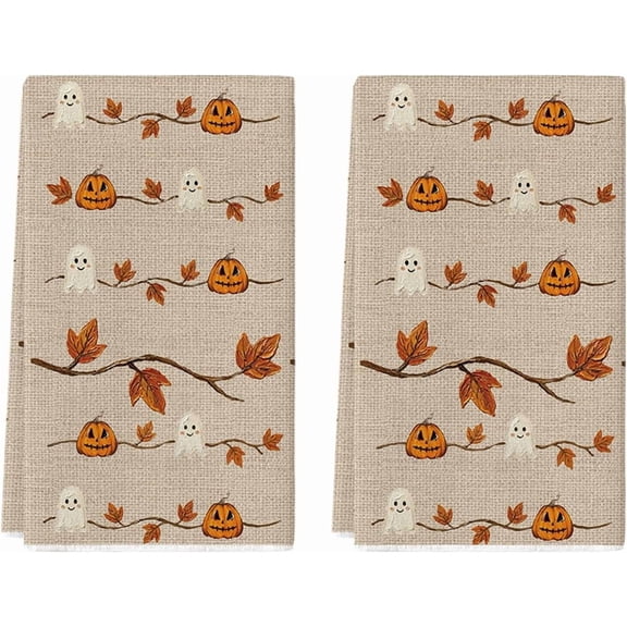 Pumpkin Ghost Halloween Kitchen Towels Set of 2 18x26 Inch | Maple Leaves Hand & Dish Towels,Ultra Absorbent,Seasonal Farmhouse Decoration