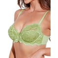 thumbnail image 3 of Deyllo Women's Non Padded Sheer Lace Bra Unlined Plus Size Underwire Bra, Green 34DDD, 3 of 6