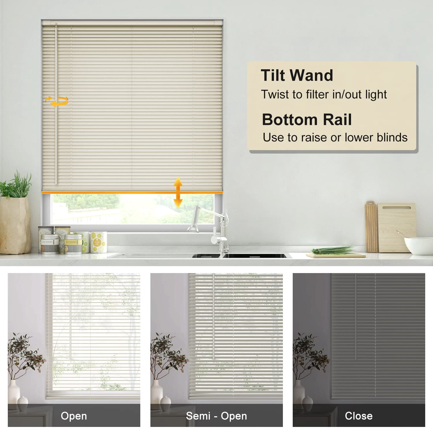 No Tools Drill 1" Vinyl Mini Blinds  Cordless For Windows Light Filtering Horizontal Window & Shades 20" W X 64" H Cream