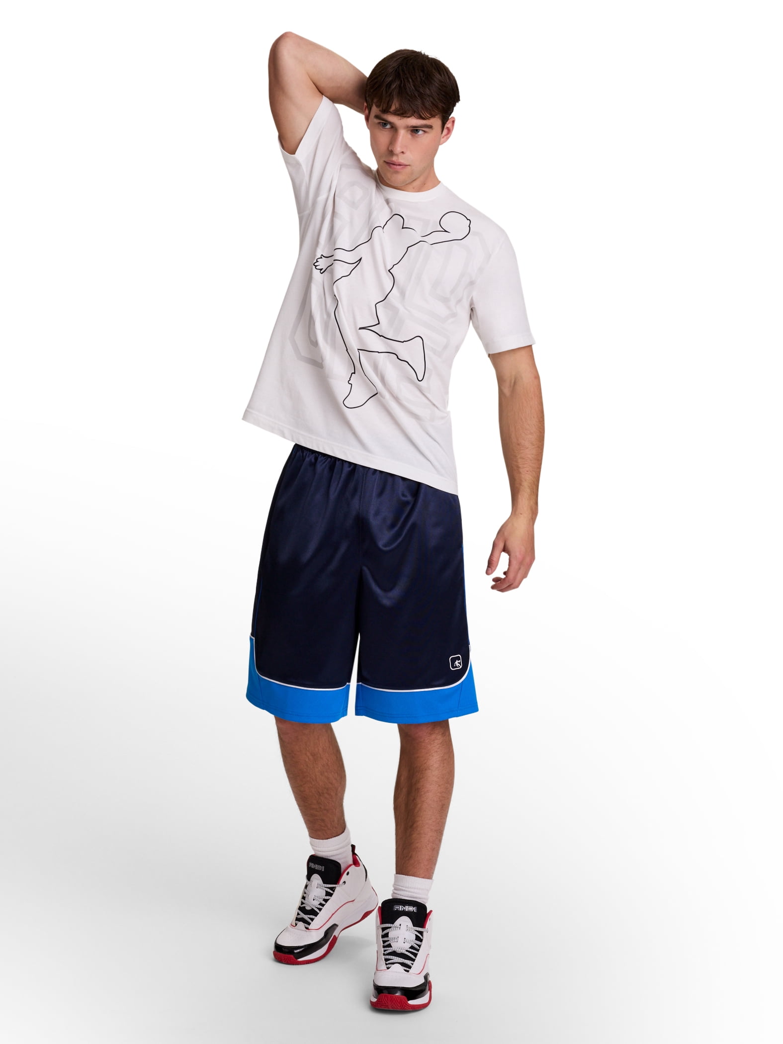 AND1 Men's and Big Men's All Court Colorblock Short, 11" inseam, up to Size 5XL