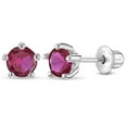 thumbnail image 1 of 925 Sterling Silver Classic 4mm Simulated Ruby Prong Set Girls Screw Back Studs, 1 of 6
