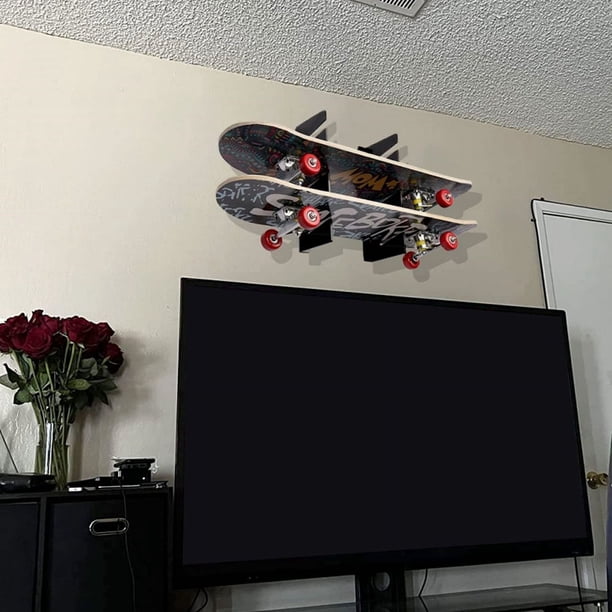 Support Mural Acrylique Pour Skateboard - Horizontal Pour 2 Planches, Livré Avec Vis Et Chevilles
