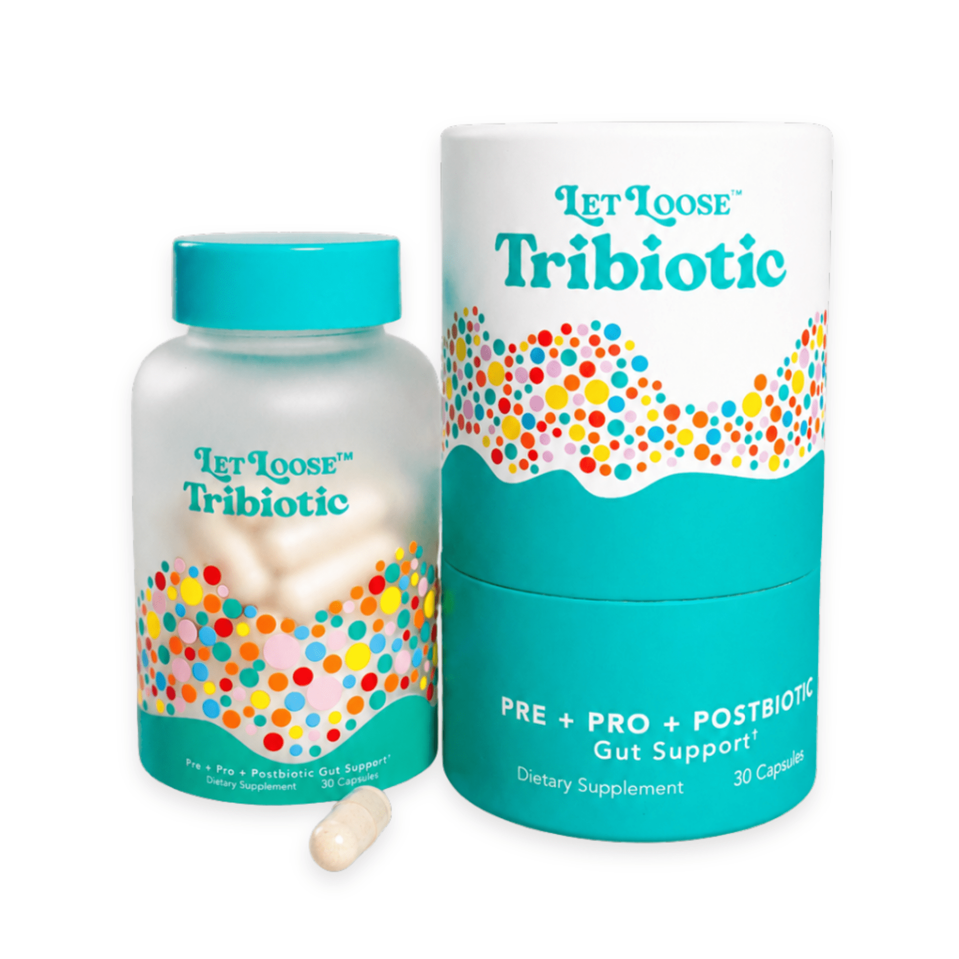 Let Loose Daily Tribiotic Gut Health Supplement for Adults – Prebiotic, Probiotic & Postbiotic Capsules, 30 Count
