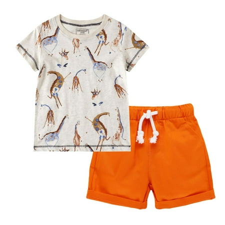 

dmqupv Girls Active Suit Toddler Kids Baby Boys Floral Print T-shirt Tops+Cartoon Stripe Pants Toddler Boys Suspenders Outfit Orange 6-7 Years