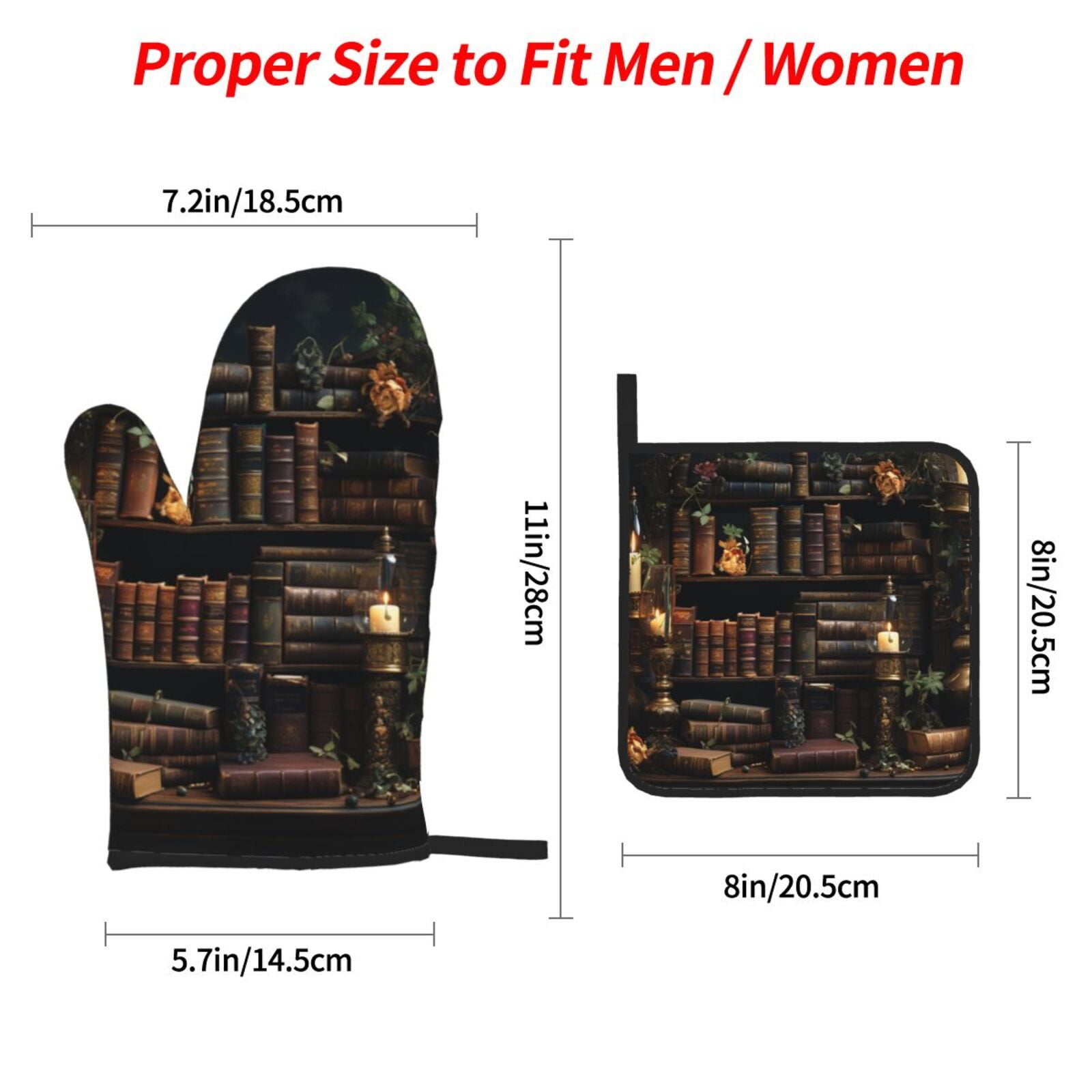 Library Books Magic Vintage Art 4Pcs Oven Mitts and Pot Holders Sets Oven Kitchen Gloves Hot Pads for Cooking BBQ Baking Grilling