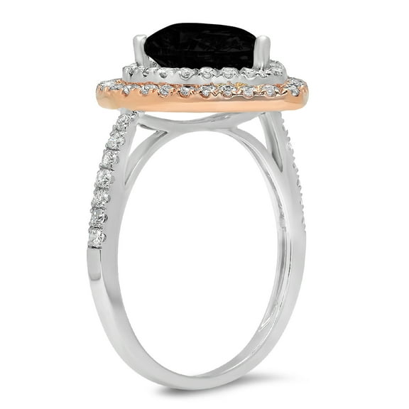2.48 ct Pear Cut Natural Onyx Halo Engagement Ring for Women in 18K White/Rose Gold