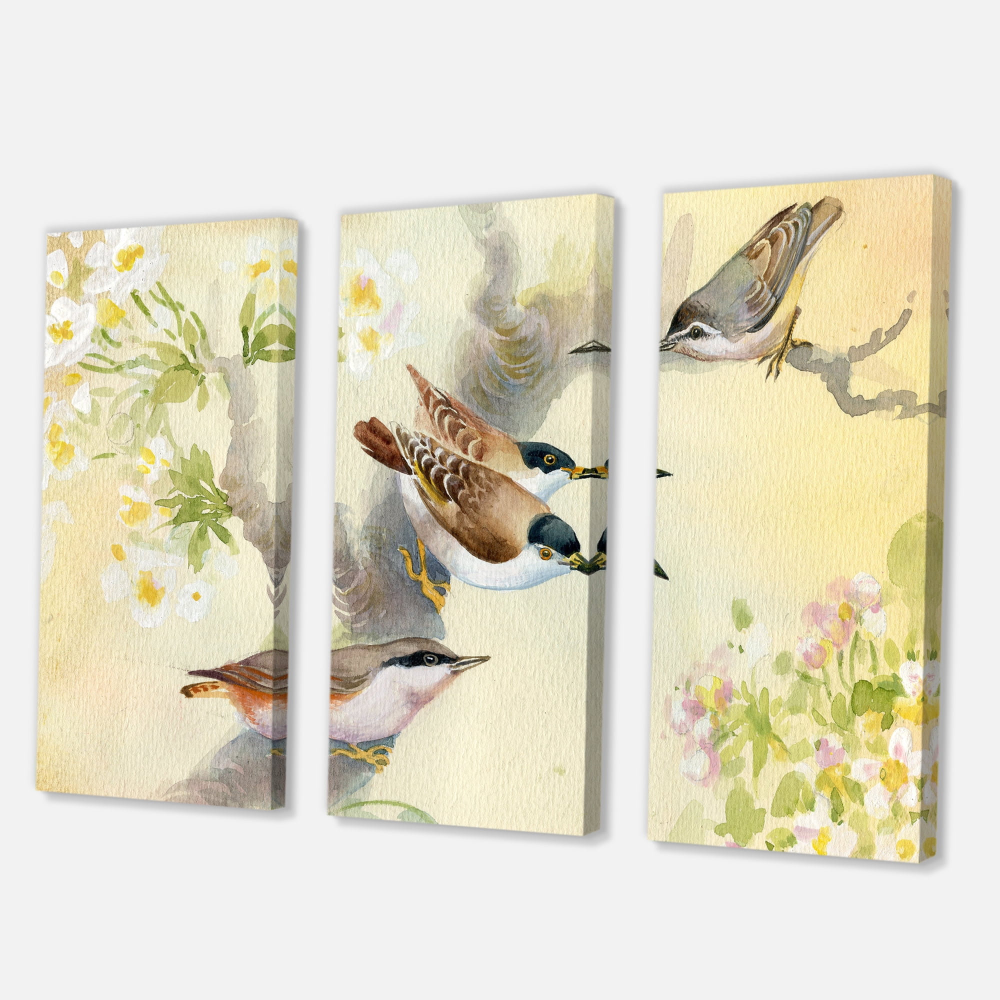 Designart ' Birds Sitting On A Blossoming Apple Tree ' Traditional Canvas Wall Art Print