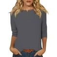 thumbnail image 6 of T-Shirt for Women Women's Fashion Casual Round Neck 3/4 Sleeve Loose Solid Color Button T-Shirt Ladies Top, 6 of 7