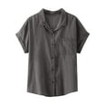 thumbnail image 6 of Fnooota Women's Button Down Shirts, Summer Casual Workout Short Sleeve Denim Shirts Dark Gray Size L, 6 of 9