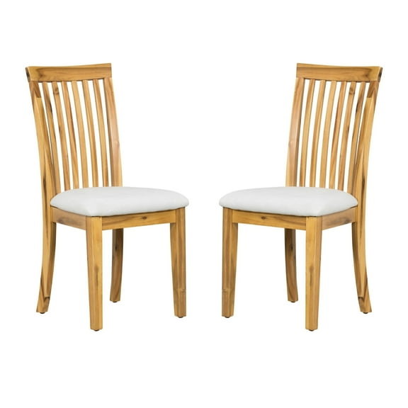 21 Inch Fabric Dining Side Chair, Slatted Back, Set of 2, Gray, Brown- Saltoro Sherpi