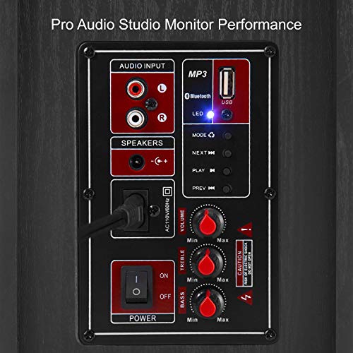 PYLE PBKSP22 - Desktop Bluetooth Bookshelf Speakers - HiFi Studio Monitor Computer Desk Stereo Speaker System (300 Watt MAX)