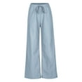 thumbnail image 5 of Itsame Comfortable Loose Pants for Womens Pocket Solid Color Cotton High Waisted Wide Leg Pants Sky Blue Size 2XL, 5 of 6