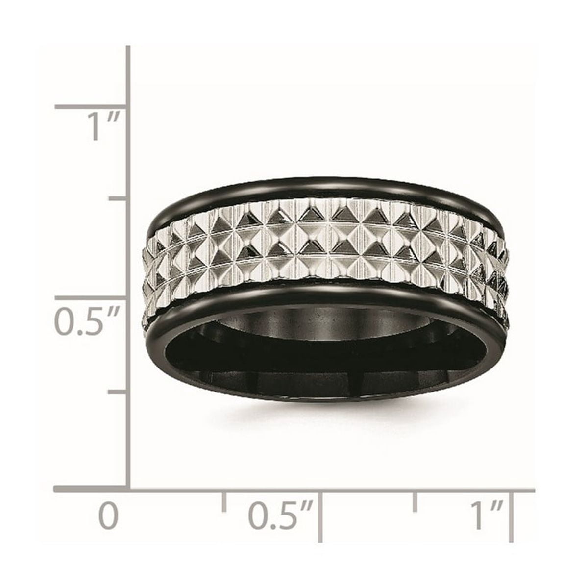 8mm Stainless Steel Textured Polished Black Ip Texturted Ring Size 7.5 Ring for Women