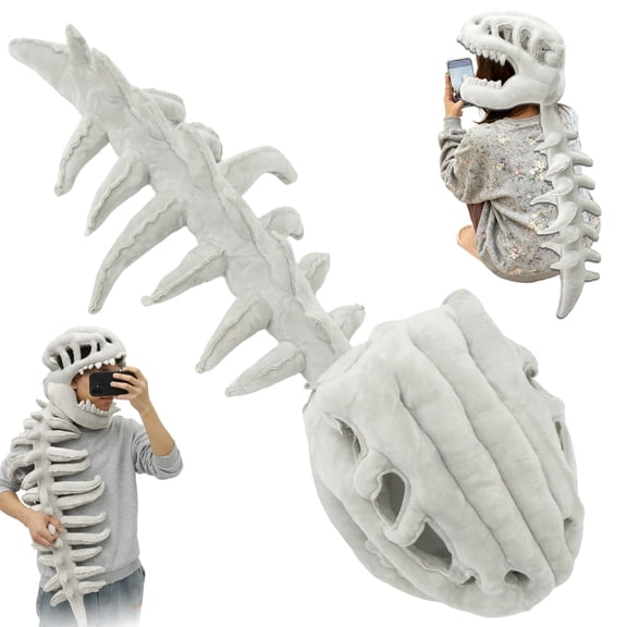 Spinosaurus Plush Dino Outfit Halloween Fun Dinosaur Skeleton Plush Costume with Spine Extension for Party Dress Up Fun Cosplay Outfit