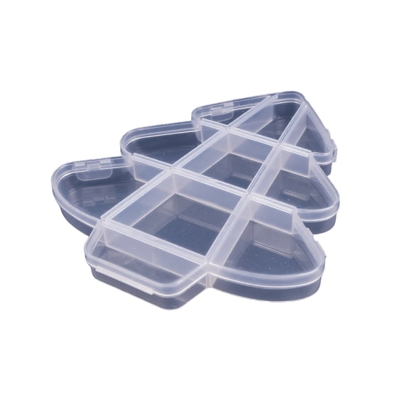 Christmas Tree Storage Box with 6 Compartments and Snap Lid, 3-Pack, Clear Plastic, for Jewelry Beads and Small Parts Organizer