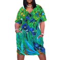 thumbnail image 1 of Vestido holgado con bolsillos y estampado de lirios de jardín HDR, vestido holgado para mujer, ropa estética., 1 of 6