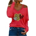 thumbnail image 2 of Tbopshirt Womens Top Women Casual Printed Long Sleeve V-Neck Pullover Off Shoulder Blouse Tshirt Tops, 2 of 4