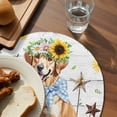thumbnail image 3 of Sunflowers Dog Round 15 Inch Placemats Set of 4, Spring Watercolor Floral Stars Wood Grain HeatResistant Non Slip Place Mats for Dining Table, Wipeable Braided Kitchen Table Mats for Housewarming, 3 of 9