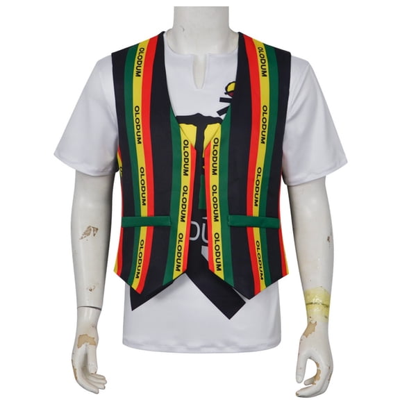 Retro 90s Music Video Pop Star Costume Peace Shirt Striped Vest Adult Halloween Outfit Set