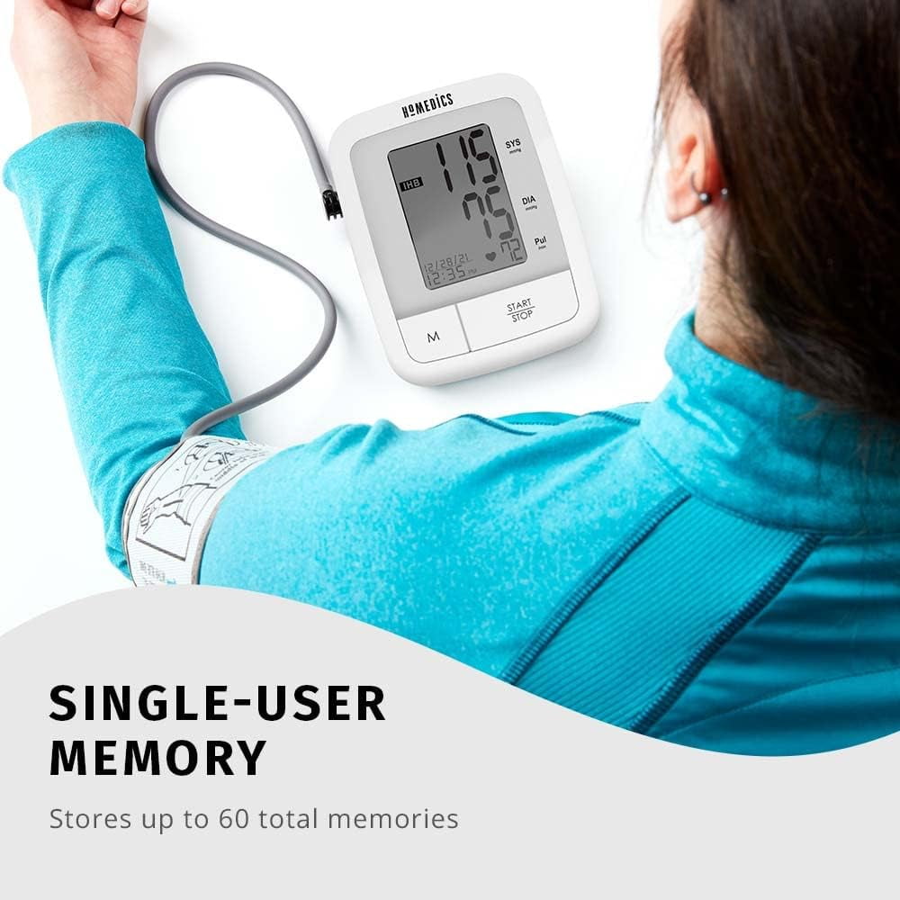 Homedics Automatic Arm Blood Pressure Monitor, Clinically Proven Accurate, Quick and Comfortable Readings, 60 Memories, One-Size Arm Cuff Fits Most, Excessive Body Motion Detector