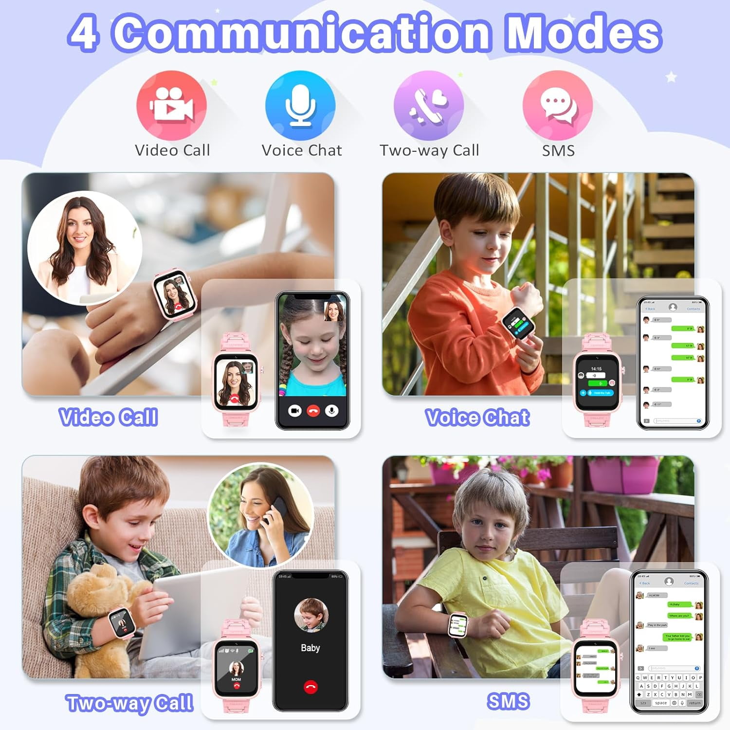 SHANNA Smart Watch for Kids (GPS) + Cellular 46 mm Pink Case with Pink Band