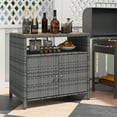thumbnail image 4 of Gymax Patio Rattan Storage Cabinet w/ Acacia Wood Countertop Open Shelf 2 Door Cabinet, 4 of 10