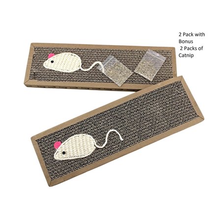2-Pack Cat Scratching Pads with Catnip – Durable Corrugated Cardboard Scratch Boards with Mouse Design – Eco-Friendly Scratch Lounger for Cats & Kittens Protects Furniture
