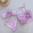thumbnail image 4 of Women's 3 Piece 3D Flower Halter String Bikini Set Waffle Swimsuits with Cover Up Skirt, 4 of 4