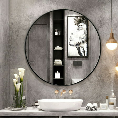 Gymax 27 5 Modern Metal Wall Mounted, Round Black Mirror Bathroom