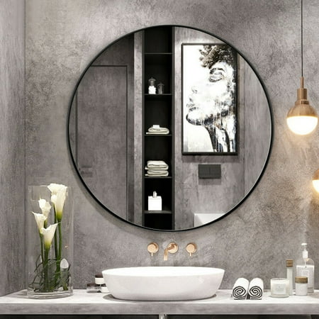 Gymax 27 5 Modern Metal Wall Mounted Round Mirror For Bathroom Entryway Black Canada Gymax 27 5 Modern Metal Wall Mounted, Round Black Mirror Bathroom
