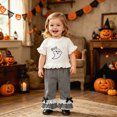thumbnail image 2 of HCNTES Baby Girl Clothes Toddler Baby Girl Halloween Clothes 6 12 18 24 Month 2T 3T 4T Letters Pumpkin Embroidery Ruffled Trim Crew Neck Short Sleeve Tops and Plaid Gingham Pants 2 Pcs Outfit Set, 2 of 8