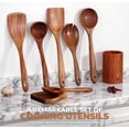thumbnail image 3 of Premium Wooden Kitchen Utensil Set with Holder - 6-Piece Natural Teak Wood Cooking Tools for Non-Stick Pans, Heat Resistant, Eco-Friendly, Includes Spoon Rest, Perfect for Everyday Cooking & Gifting, 3 of 14