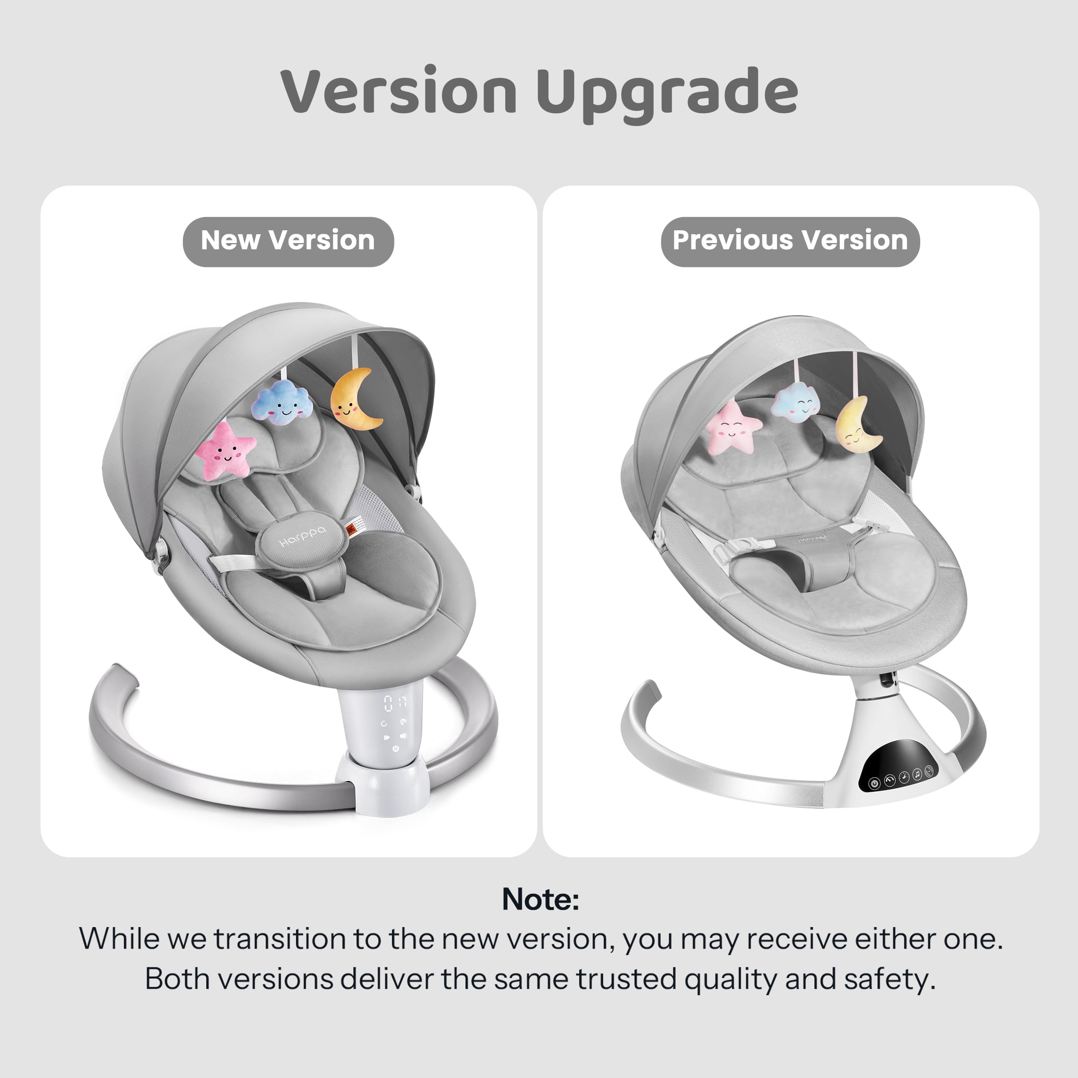 HARPPA Electric Baby Swing for Infants , 5 Sway Speed, Remote Control, Gray