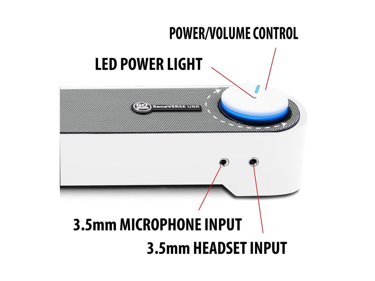 GOgroove SonaVERSE UBR Desktop Computer Sound Bar Speaker (White)