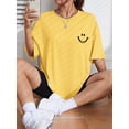thumbnail image 1 of RWJDXD T-Shirt en Coton à Manches Courtes Imprimé Happy Expression pour Femmes Street Hip Hop Vêtements Respirants Tout-Temps Col Rond T-Shirts pour Femmes, 1 of 7