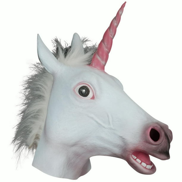 Loftus Pink Horn Realistic Unicorn Full Head Mask, White Pink Grey, One ...