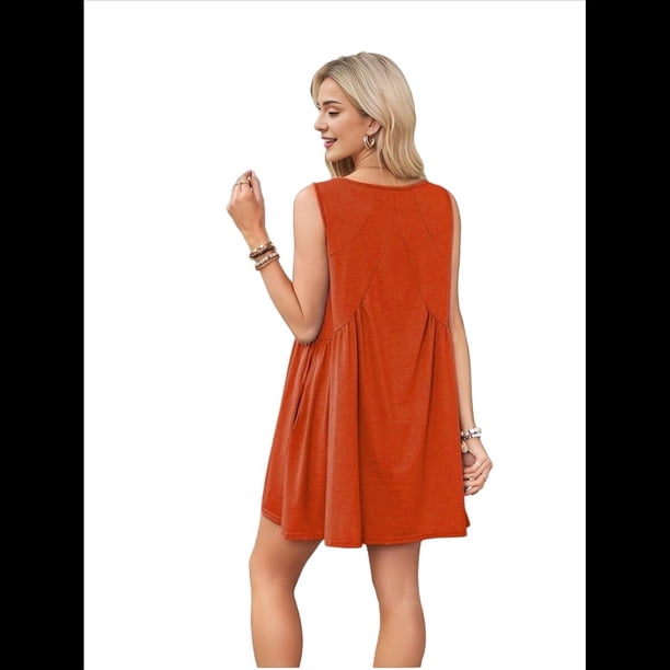 Vestido Mini Sin Mangas Rojo Ladrillo M