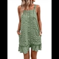 thumbnail image 2 of Vestidos de Verano para Mujer, Cuello Redondo, Hombros Descubiertos, Botones, Tirantes Finos, Vestido Informal Corto con Vuelo. Verde XL, 2 of 10
