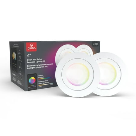 Globe Electric Smart 4  Swivel LED Multicolor Recessed Lighting 2-Pack  Voice Activated  9W  50467