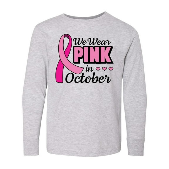 Inktastic Breast Cancer Awareness We Wear Pink in October Long Sleeve Youth T-Shirt