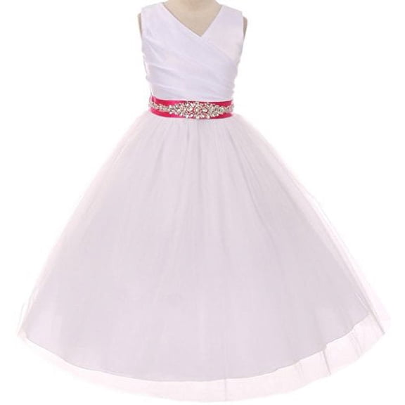 Flower Girl Dress Communion Bridesmaid Mix & Match for Little Girl White Fuchsia 4 276CB