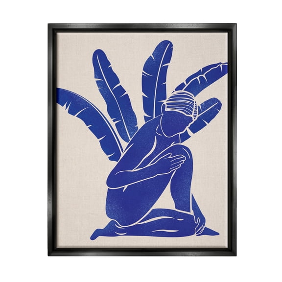 Stupell Modern Blue Woman Palm Plant Botanical & Floral Painting Black Floater Framed Art Print Wall Art