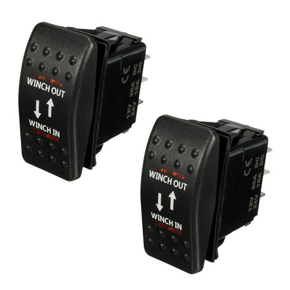 2X 12V 20A Winch in Winch Out ON-OFF-ON Rocker Switch 7 Pin LED RED