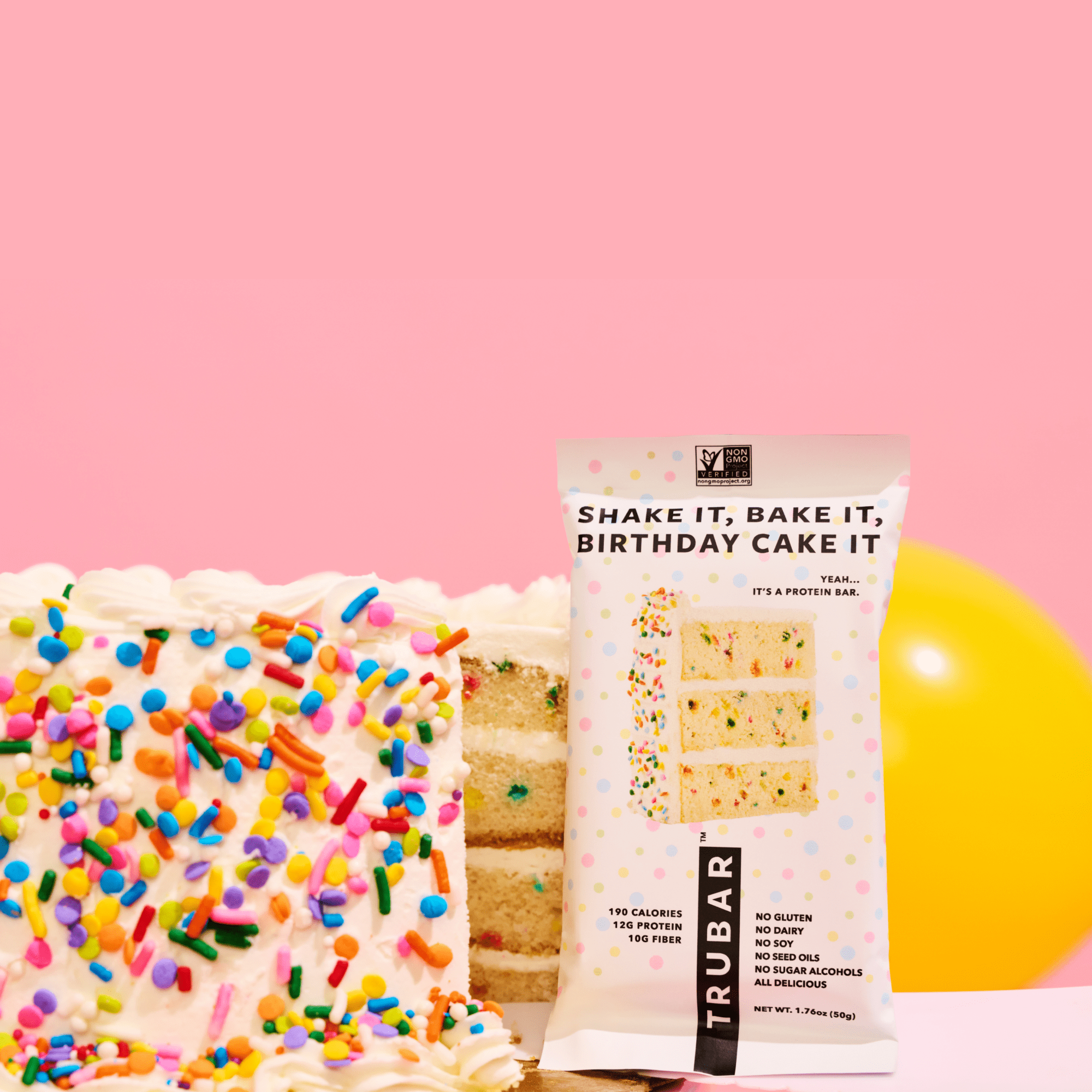 TRUBAR Protein Bar,Shake it, Bake it, Birthday Cake it , Plant Based Protein, Vegan, Gluten Free, Kosher, 12 Count (Box)