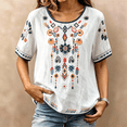 thumbnail image 4 of BODOAO Women's Embroidered Cotton Linen Peasant Top, Short Sleeve Boho Mexican Tunic Blouse, Loose Casual Summer T Shirt for Festival, Vacation, Beach, Daily Wear White 2XL, 4 of 4