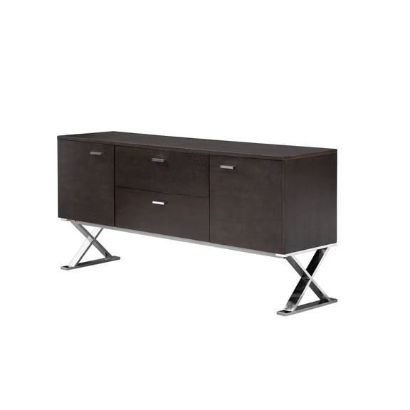 Rix Sideboard Buffet Console, 2 Door, X Chrome Legs, Brown 69 Inch